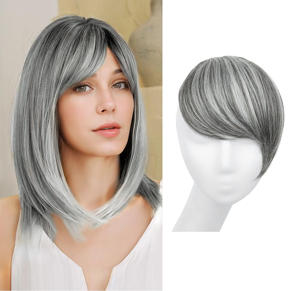 Dark Grey Clip-in Bangs