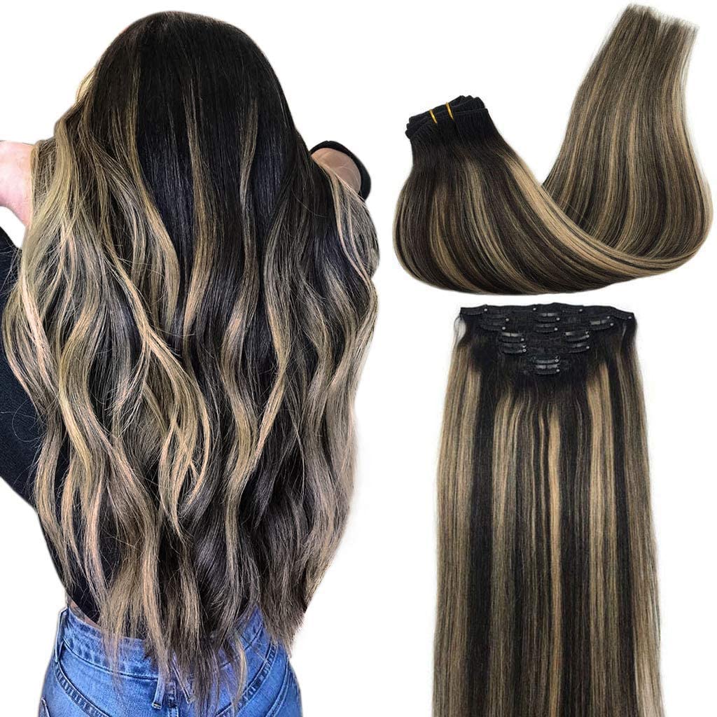 Natural Black/Light Blonde Clip-In Hair Extensions