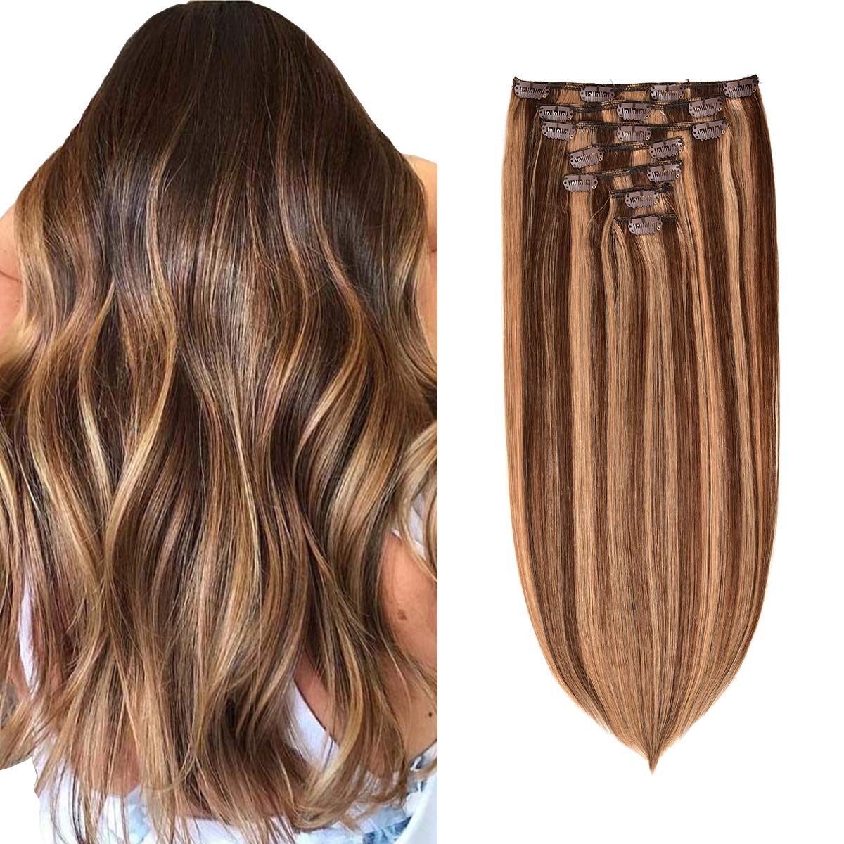 Chocolate Brown/Caramel Blonde Clip-In Hair Extensions