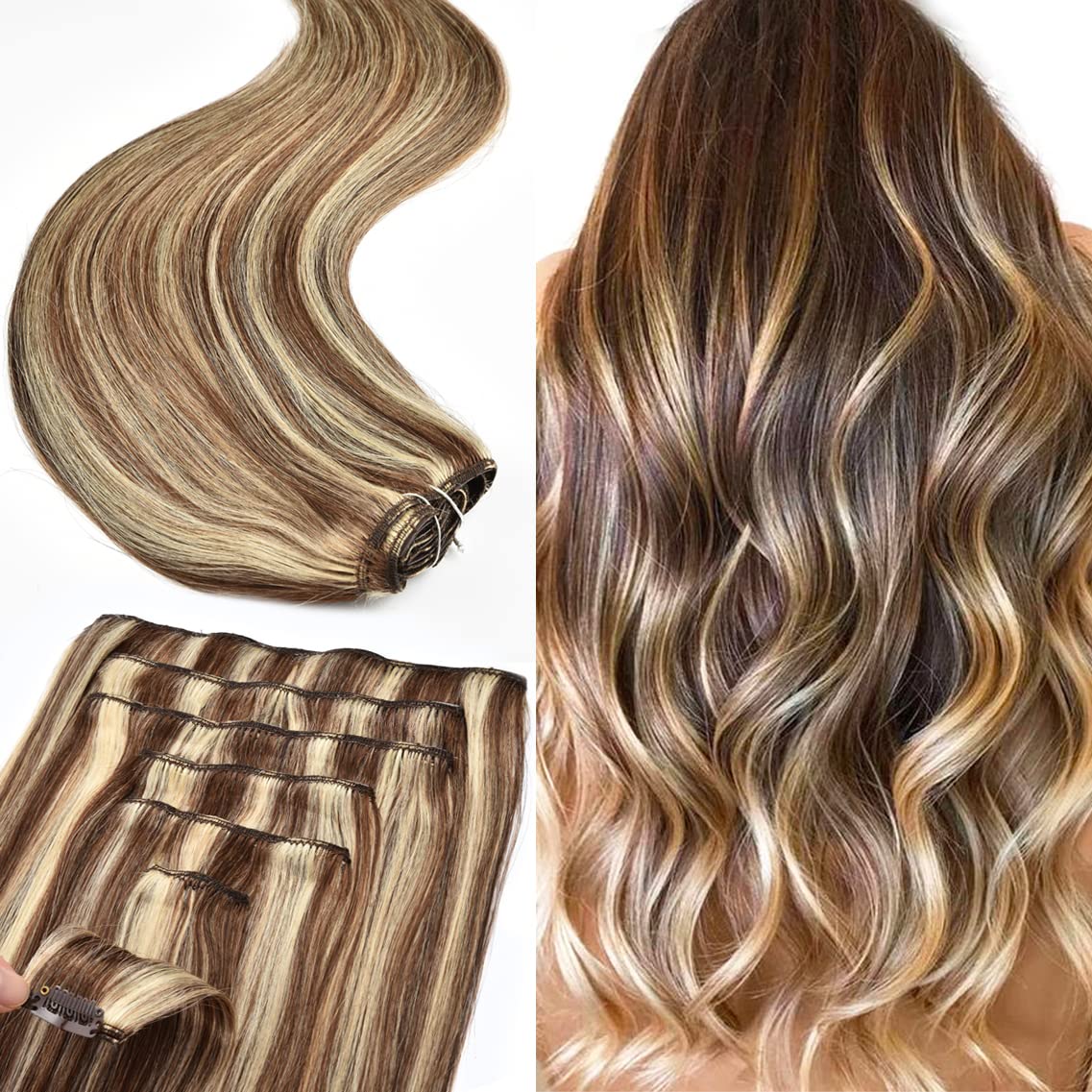Light Brown with Blonde Clip-In Hair Extensions