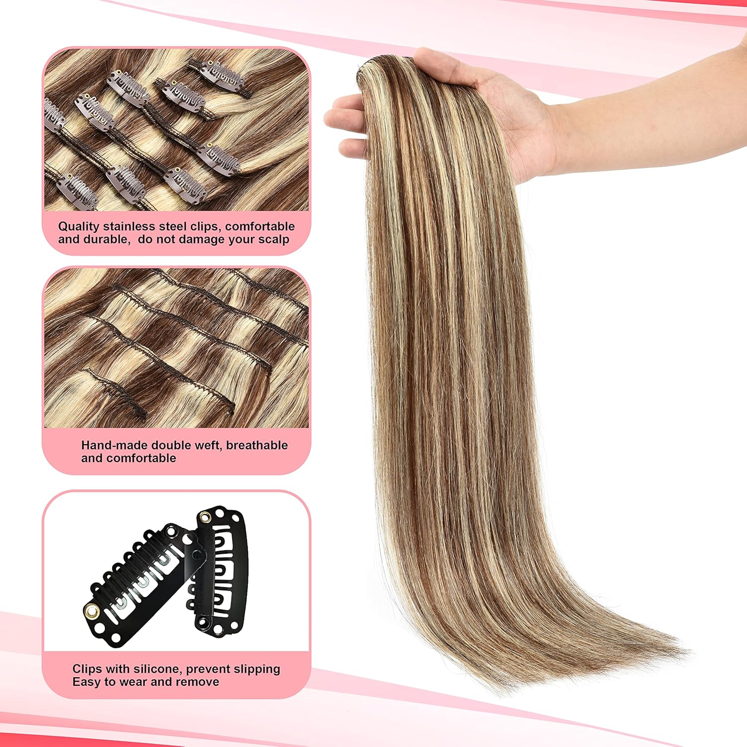 Light Brown with Blonde Clip-In Hair Extensions