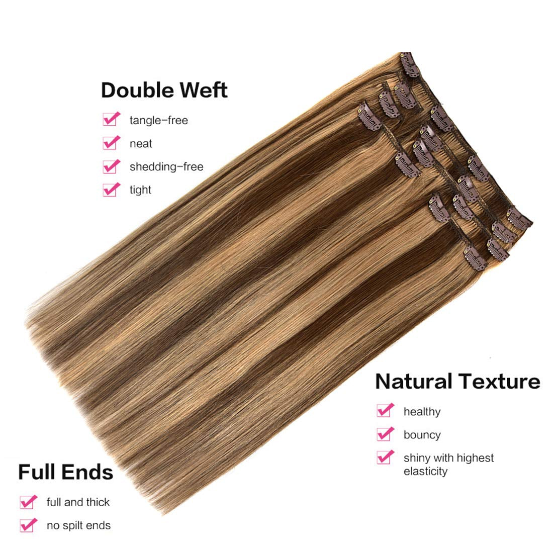 Chocolate Brown/Caramel Blonde Clip-In Hair Extensions