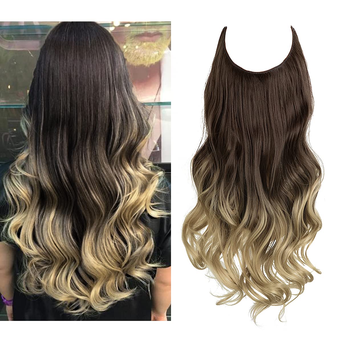 Dark Brown to Ash Blonde Halo Hair Extensions
