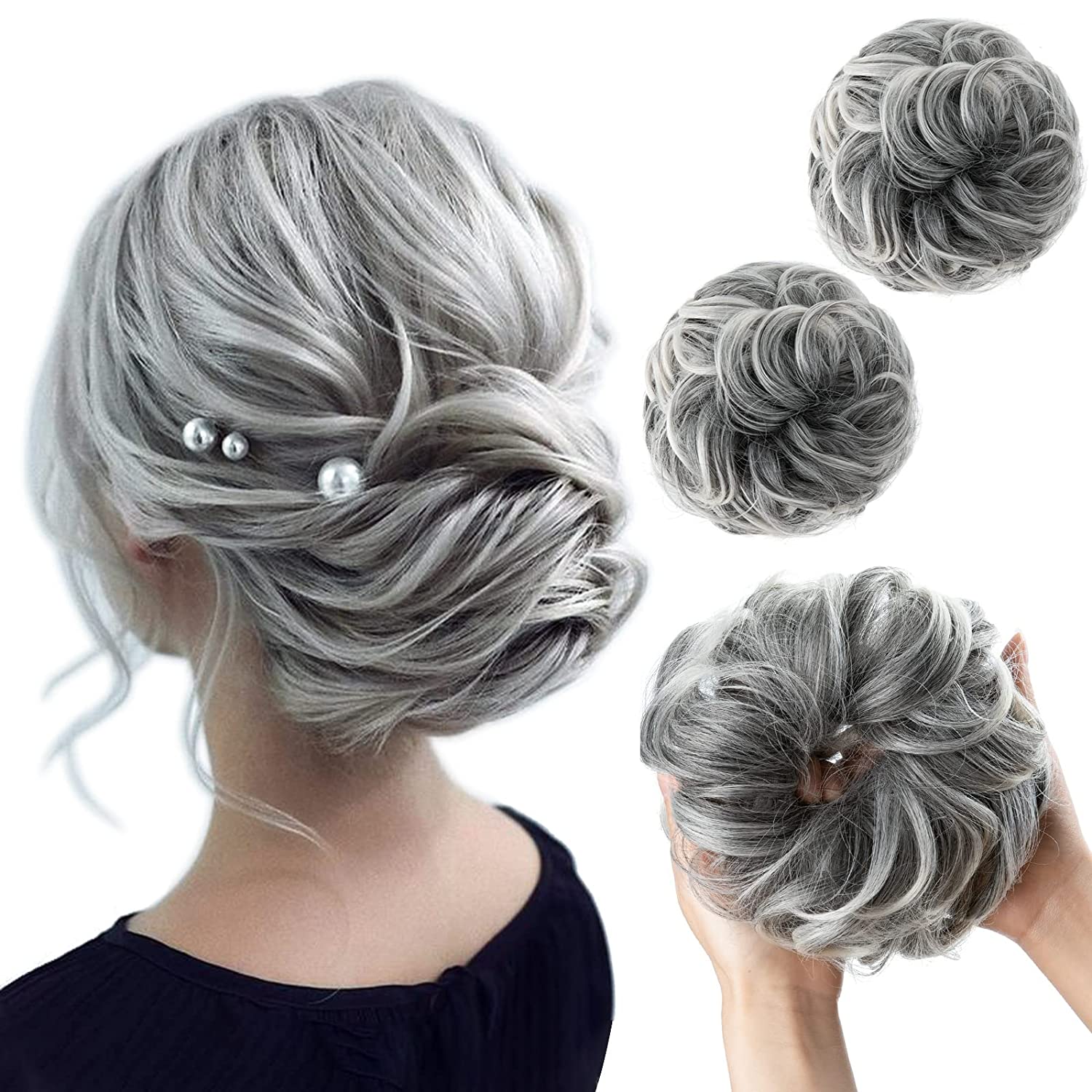 Gray and White Hair Buns (2 Pieces)
