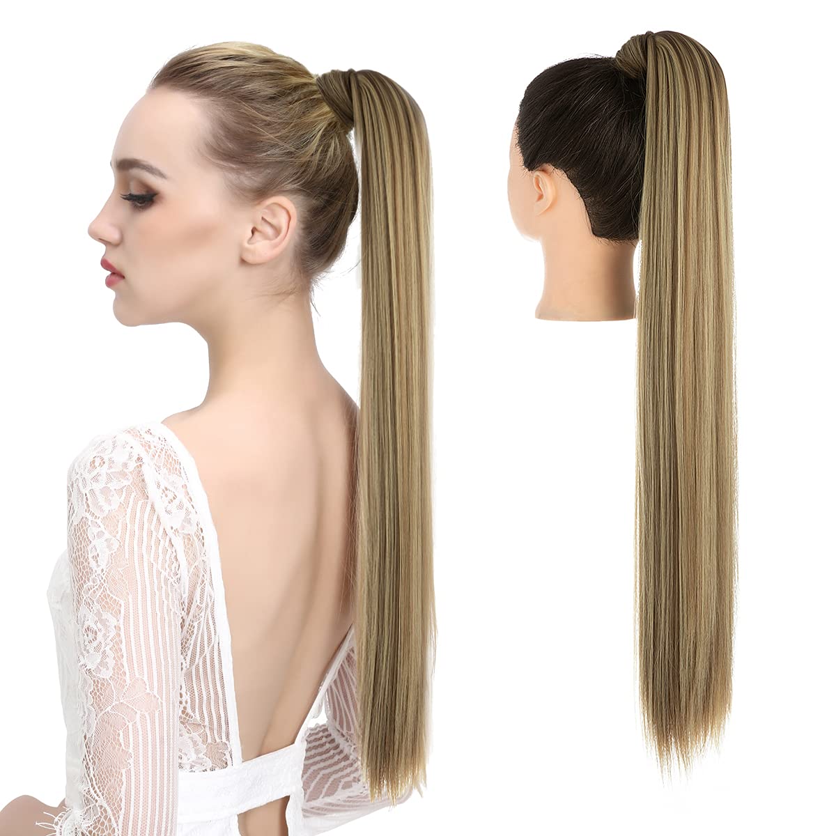 Ash Medium Brown/Ash Blonde Ponytail Hair Extension