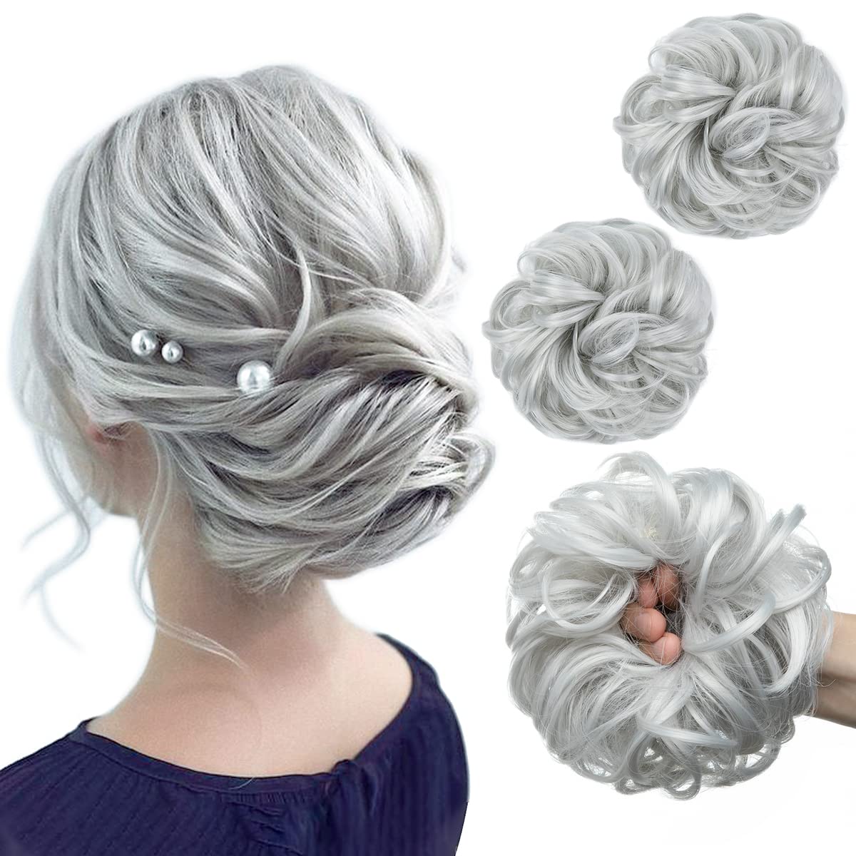 Light Silver Grey Hair Buns (2 Pieces)