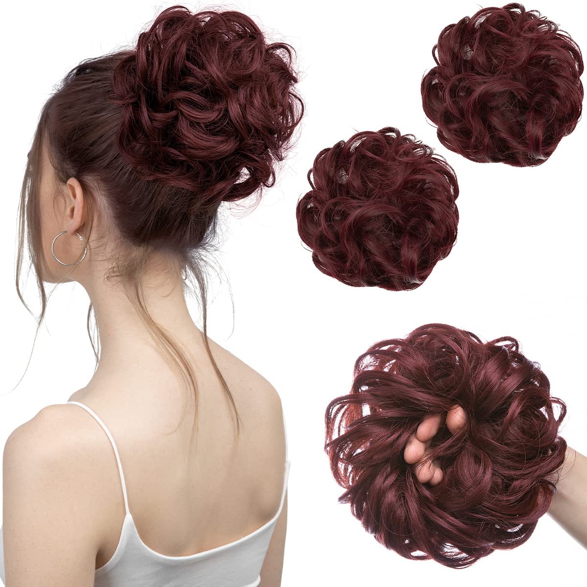Wine Red Hair Buns (2 Pieces)