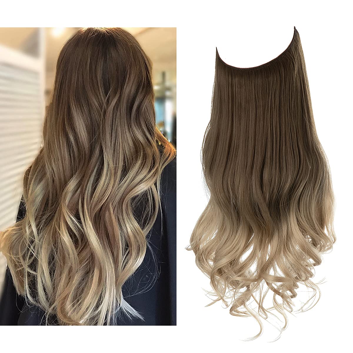 Brown to Ash Blonde Halo Hair Extensions
