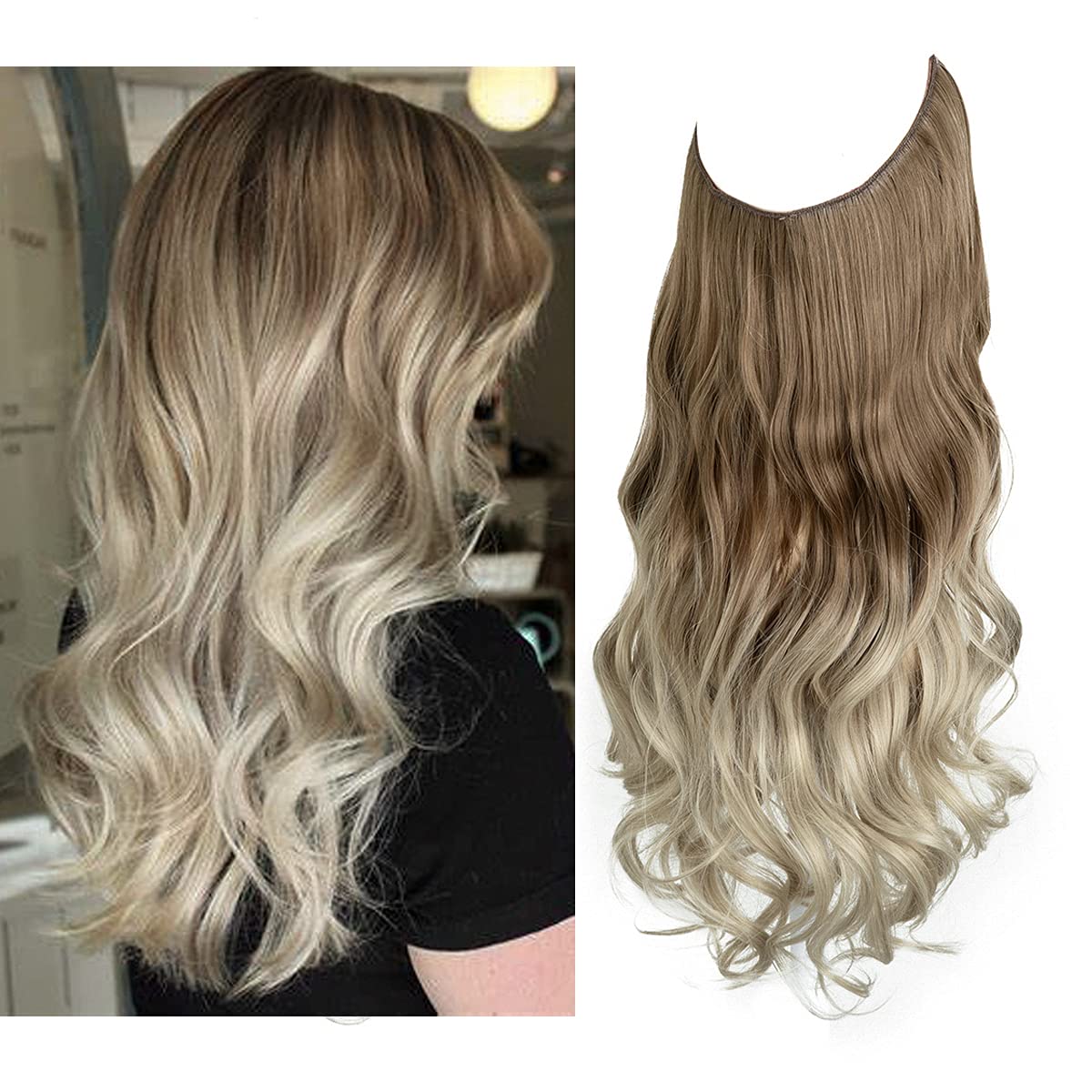 Brown to Platinum Blonde Halo Hair Extensions