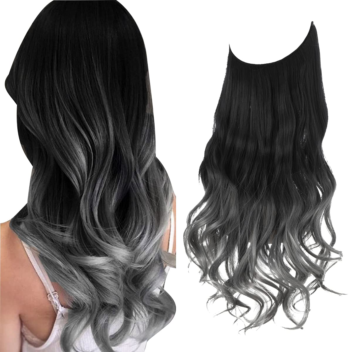 Black to Grey Halo Hair Extensions