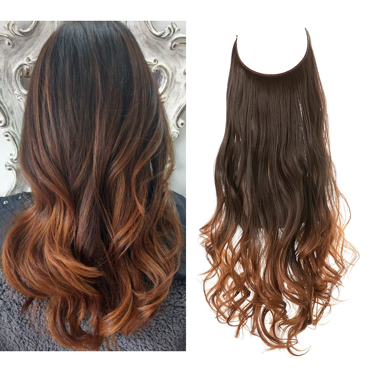 Dark Brown to Copper Auburn Halo Hair Extensions
