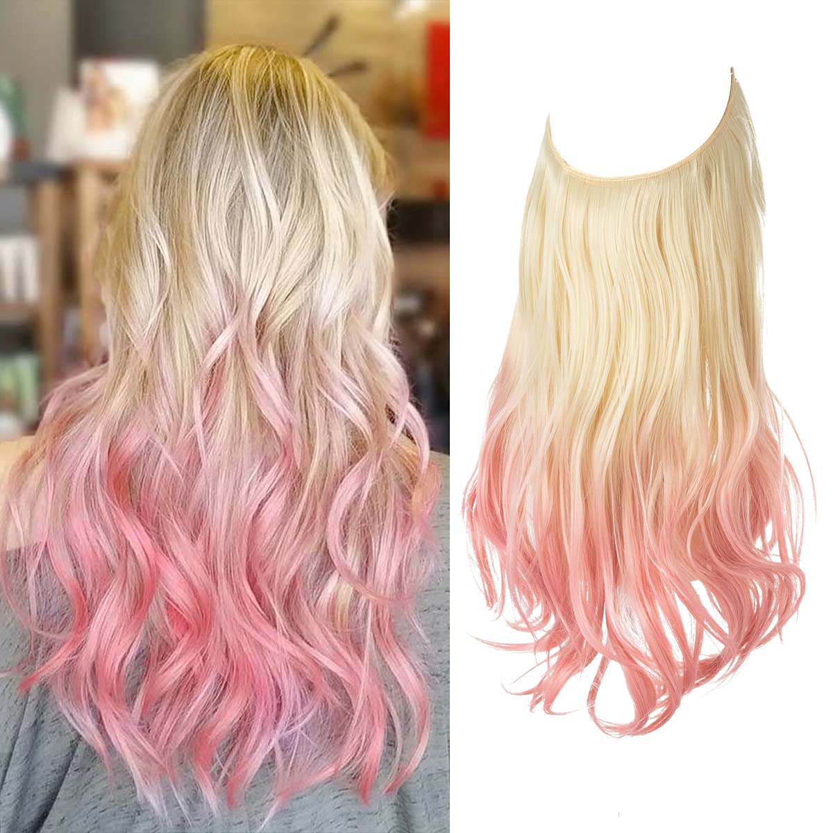 Beach Blonde to Pink Halo Hair Extensions