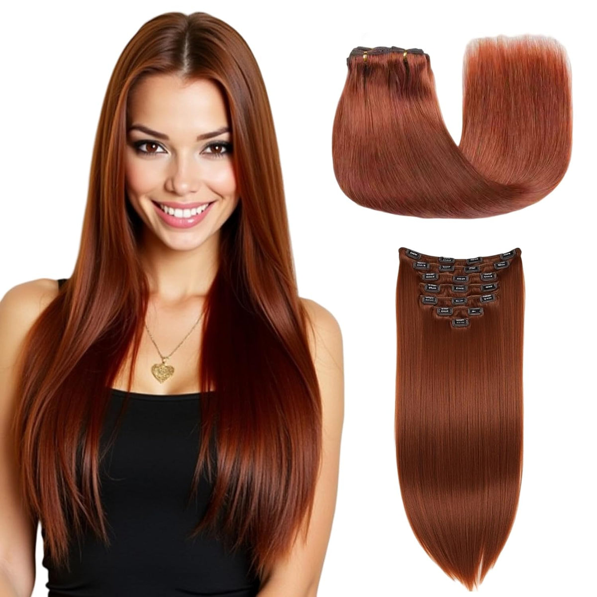 Copper Clip-In Human Hair Extensions