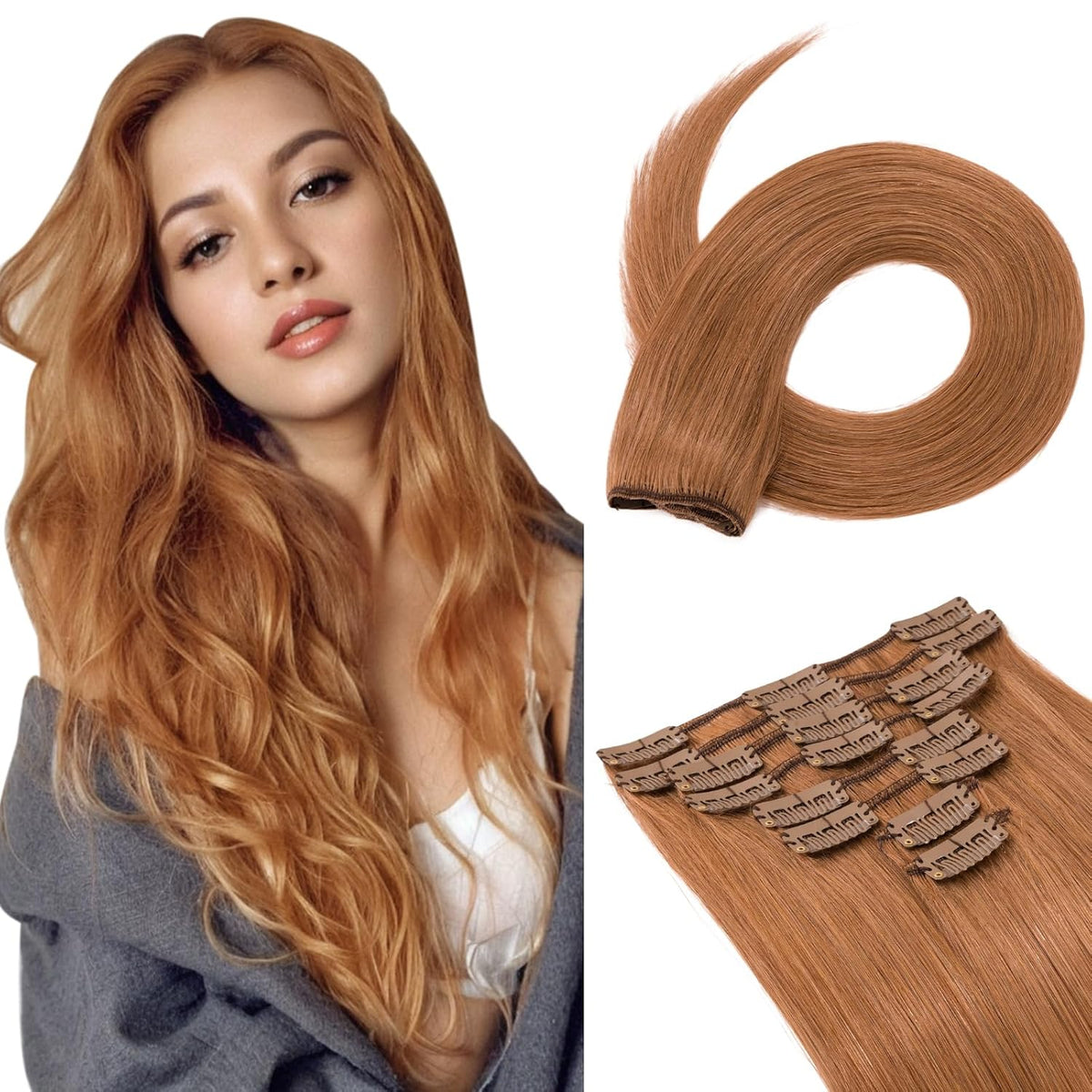 Golden Auburn Clip-In Human Hair Extensions
