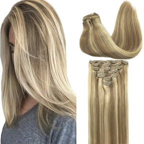 Light Brown/Golden Blonde Clip-In Human Hair Extensions