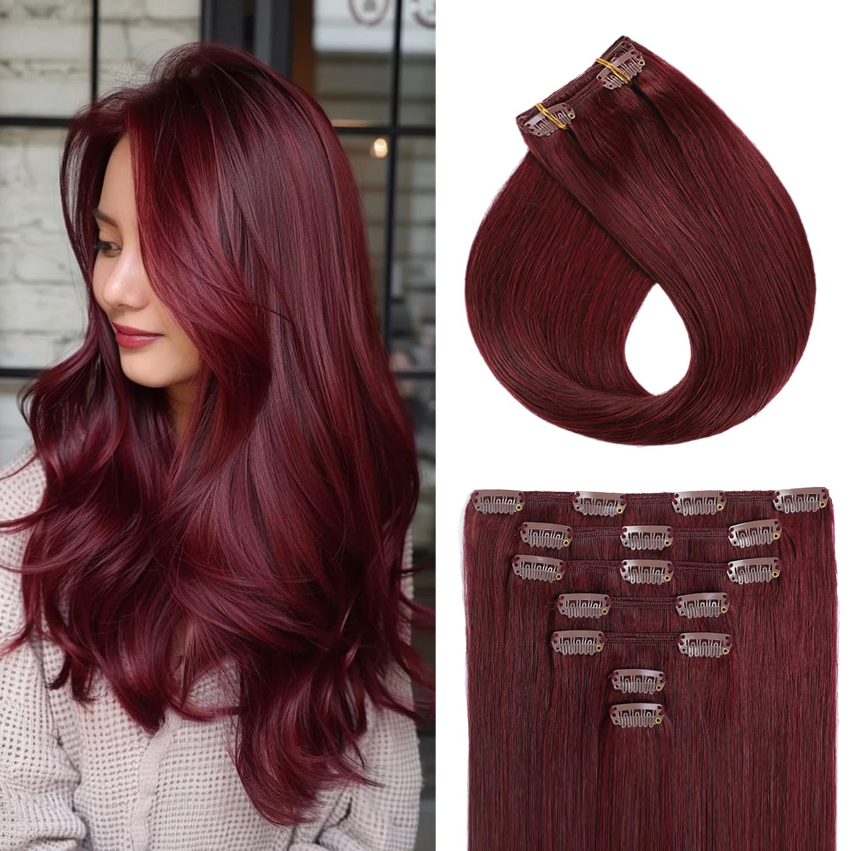 Burgundy Clip-In Human Hair Extensions