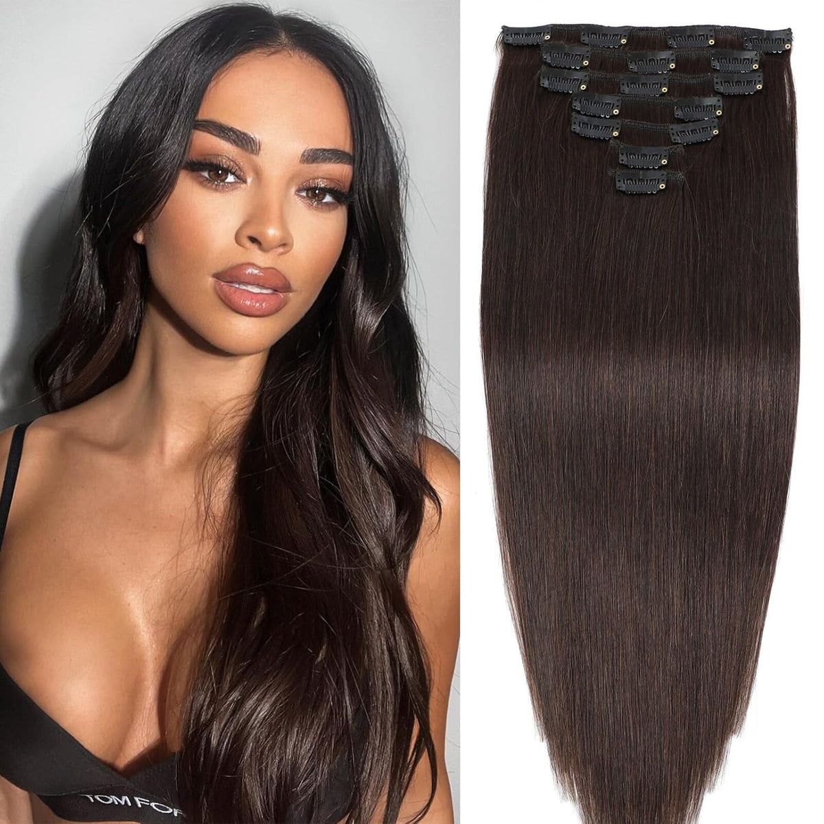 Dark Brown Clip-In Human Hair Extensions