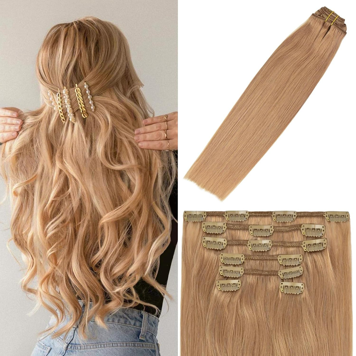Dark Honey Blonde Clip-In Human Hair Extensions