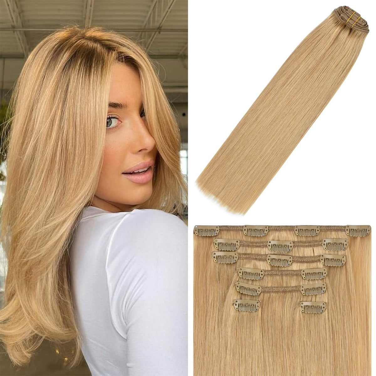 Light Honey Blonde Clip-In Human Hair Extensions