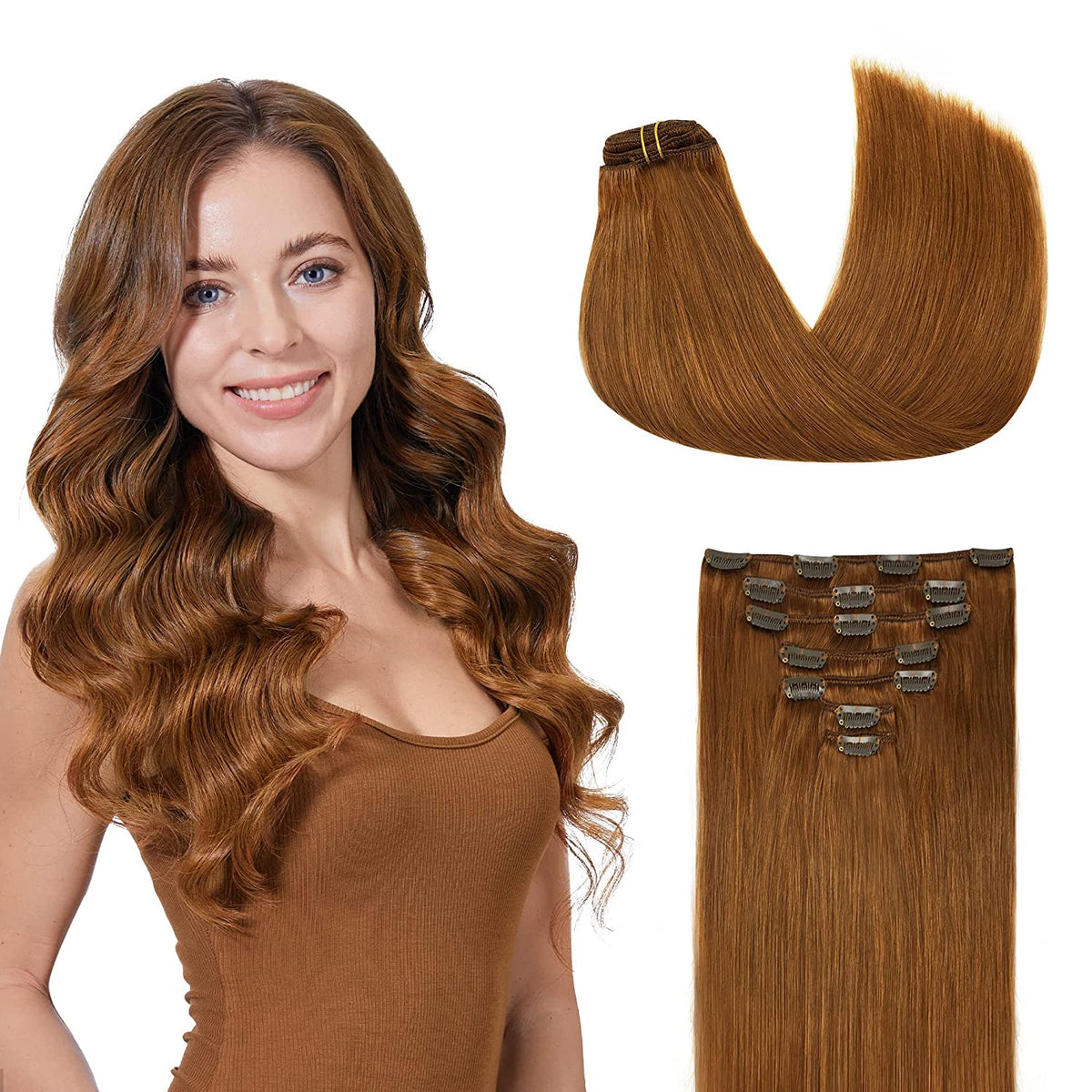 Dark Auburn Clip-In Human Hair Extensions