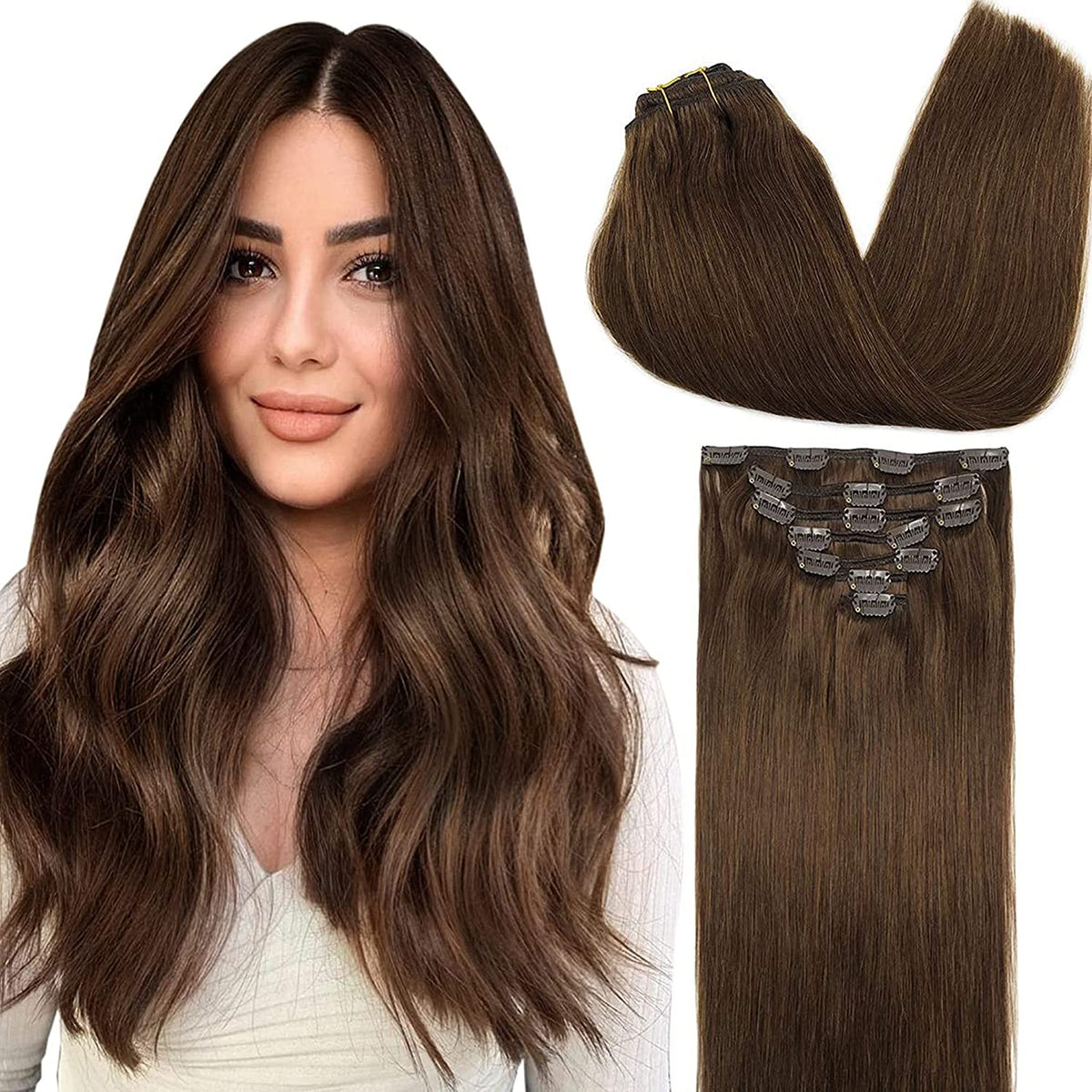 Chocolate Brown Clip-In Human Hair Extensions