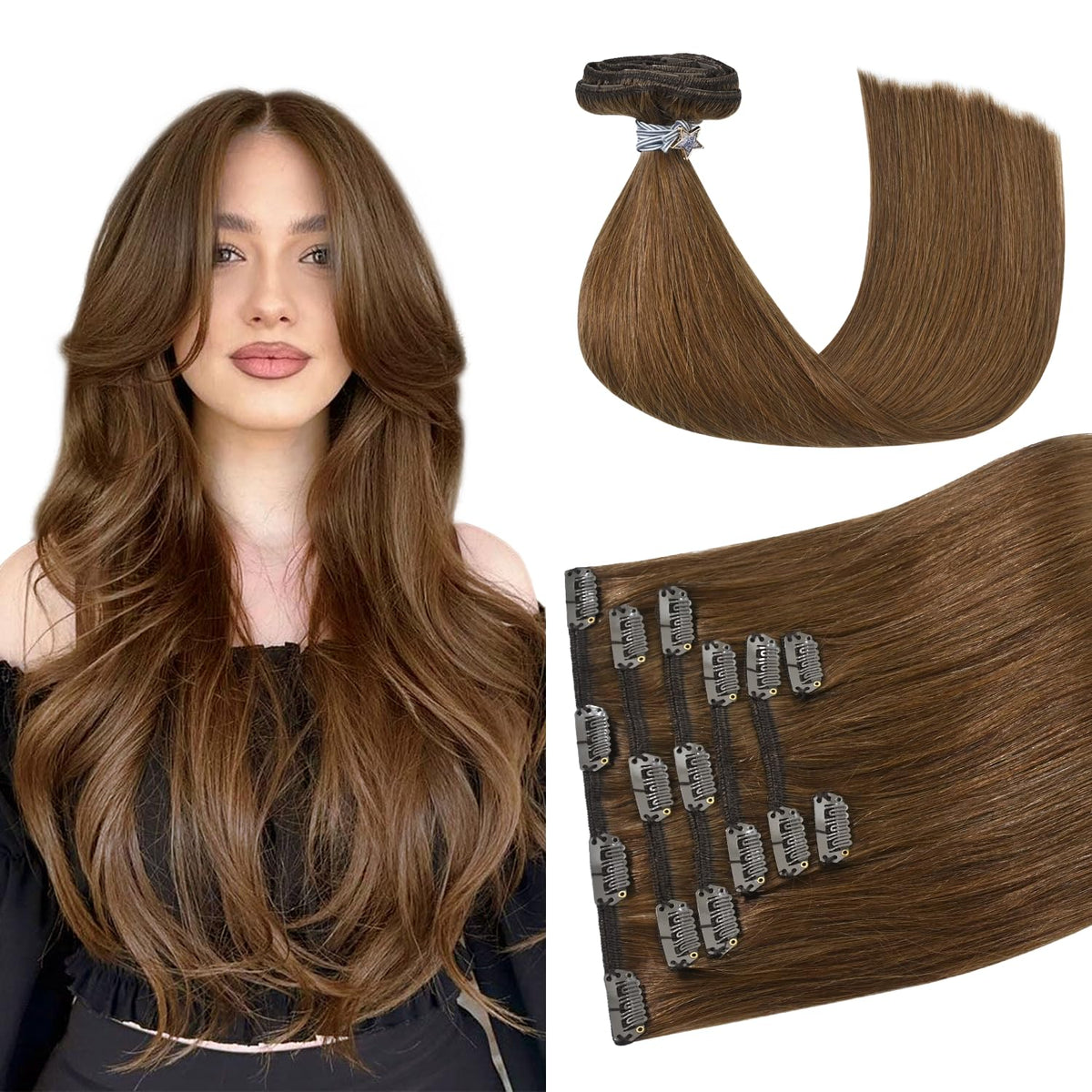 Light Brown Clip-In Human Hair Extensions
