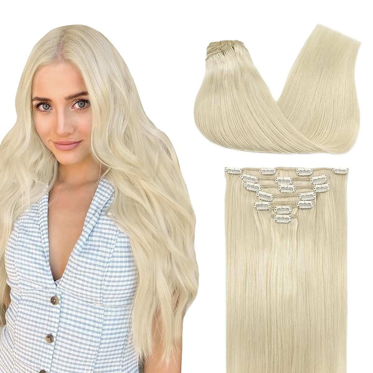 Platinum Blonde Clip-In Human Hair Extensions