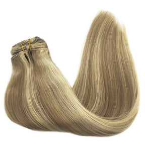 Light Brown/Golden Blonde Clip-In Human Hair Extensions