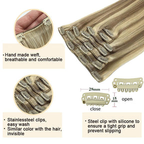 Light Brown/Golden Blonde Clip-In Human Hair Extensions