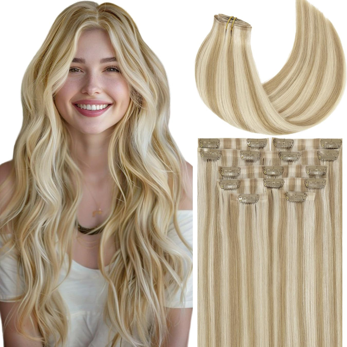Ash Blonde/Beach Blonde Clip-In Human Hair Extensions