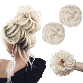 Platinum Blonde Halo® Wavy Curly Messy Bun ( 2 piezas )