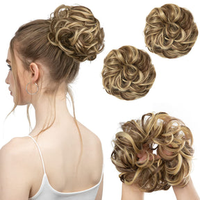 Gold Blonde/Ash Brown Halo® Wavy Curly Messy Bun ( 2 piezas )