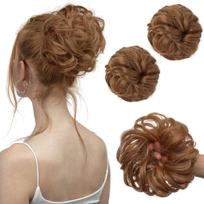 Golden Auburn/Light Auburn Halo® Wavy Curly Messy Bun ( 2 piezas )