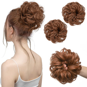 Light Auburn Halo® Wavy Curly Messy Bun ( 2 piezas)