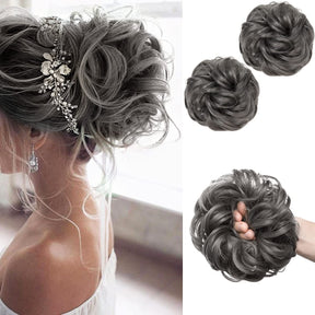 Dark Grey Halo® Wavy Curly Messy Bun ( 2 piezas )