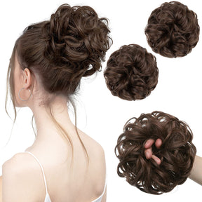 Ginger Brown Halo® Wavy Curly Messy Bun ( 2 piezas )