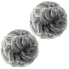 Graue und weiße Spitzen Halo® Wavy Curly Messy Bun (2 Stück)