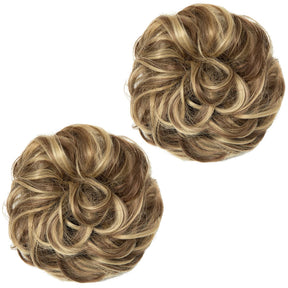 Gold Blonde/Ash Brown Halo® Wavy Curly Messy Bun ( 2 piezas )
